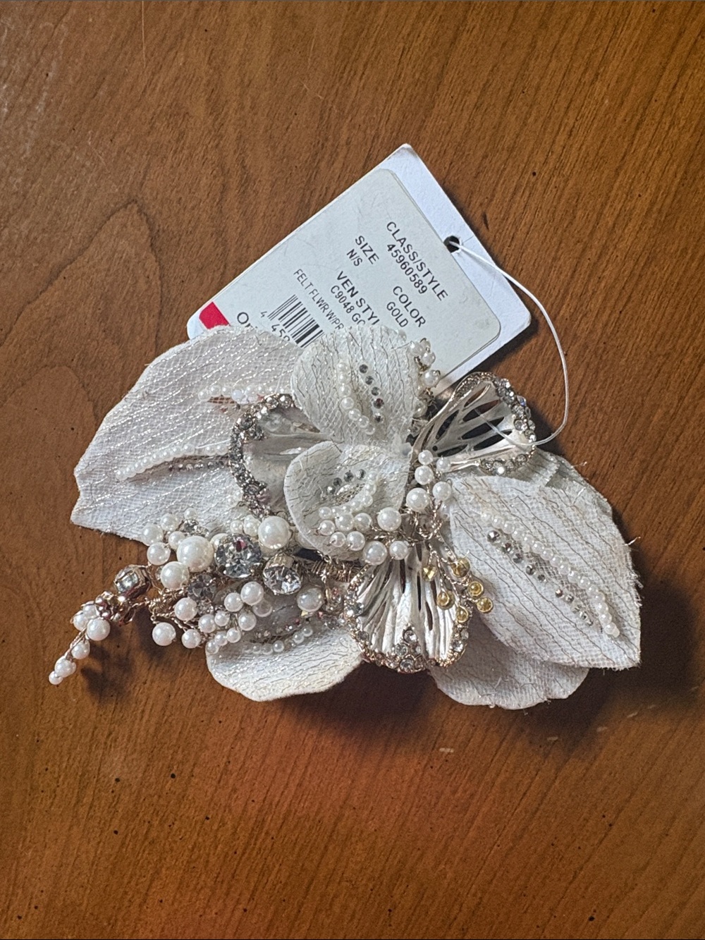 Gold and Cream Floral Hair Clip with Pearls